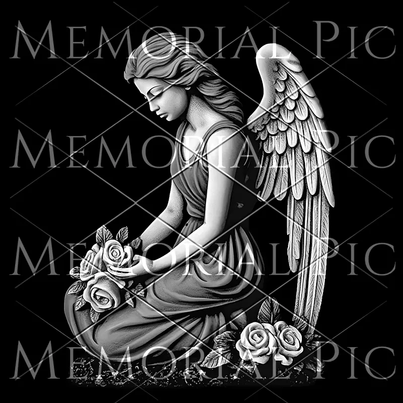 Kneeling angel laser etching headstone