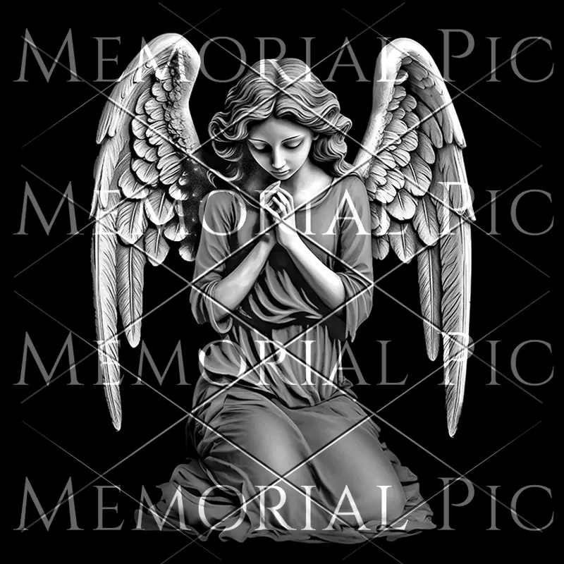 Praying angel laser etching tombstone